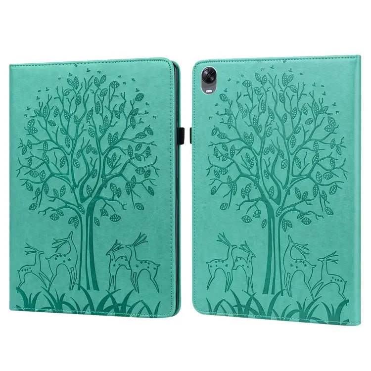 Tree & Deer Pattern Pressed Printing Leather Tablet Case For OPPO Pad 11 inch For OPPO Realme Pad 10.4 inch For Huawei