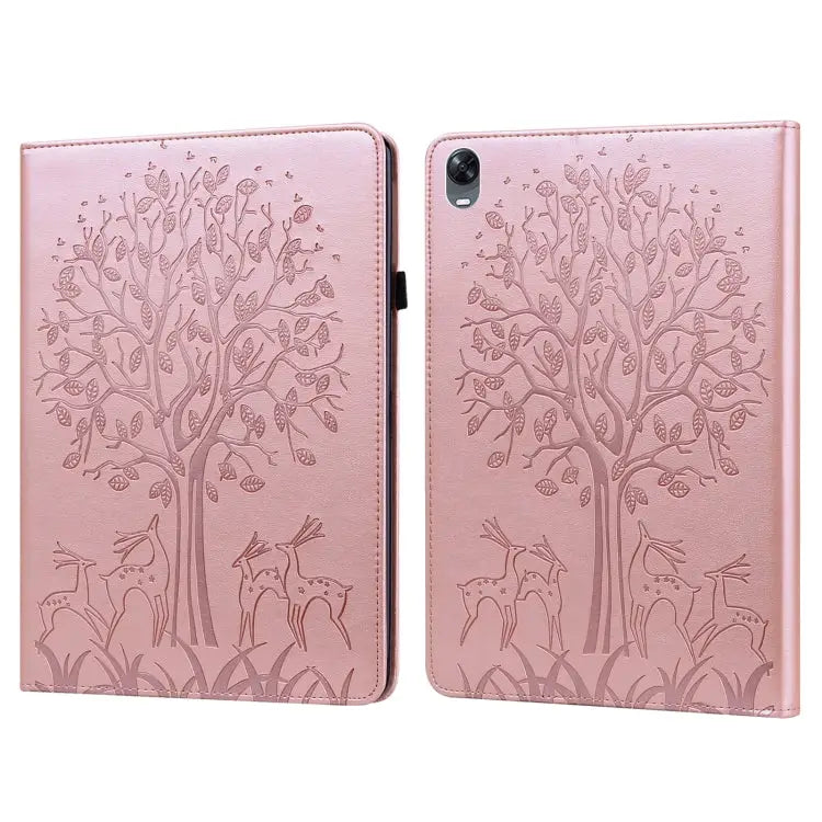 Tree & Deer Pattern Pressed Printing Leather Tablet Case For OPPO Pad 11 inch For OPPO Realme Pad 10.4 inch For Huawei