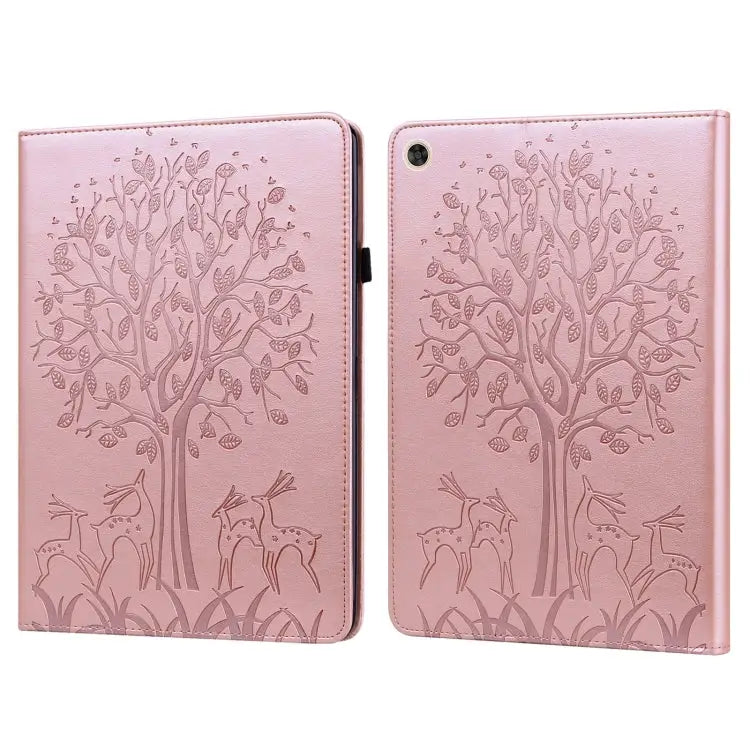 Tree & Deer Pattern Pressed Printing Leather Tablet Case For OPPO Pad 11 inch For OPPO Realme Pad 10.4 inch For Huawei