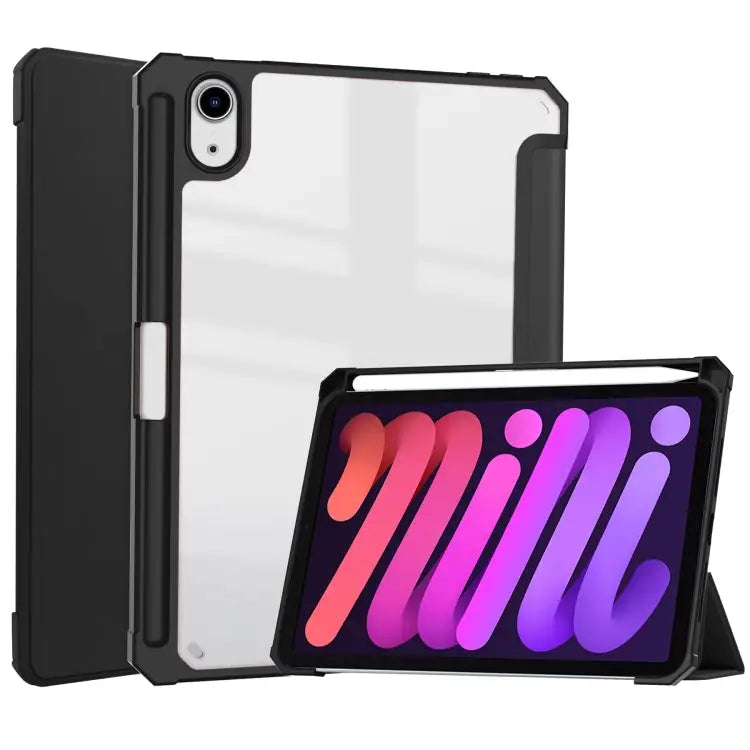 Tri-folding Acrylic TPU Leather Tablet Case with Holder & Pen Slot For iPad mini 6 / mini 2024 - For iPad mini 6 / mini