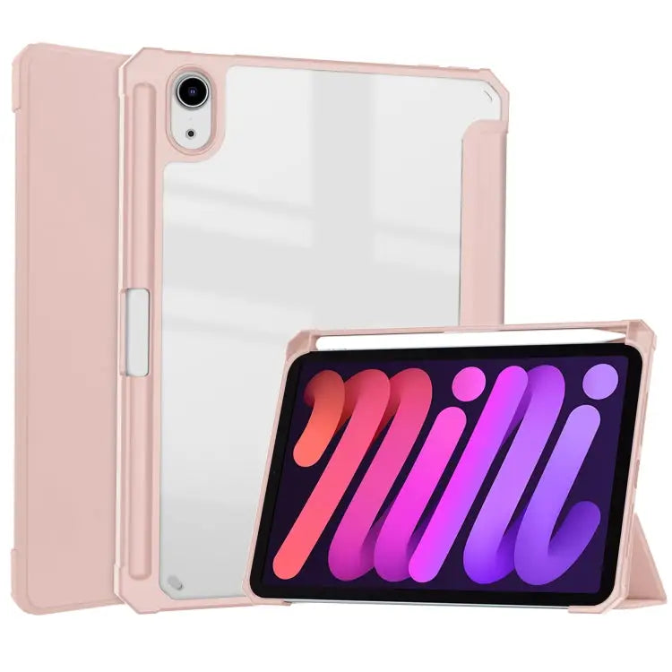 Tri-folding Acrylic TPU Leather Tablet Case with Holder & Pen Slot For iPad mini 6 / mini 2024 - For iPad mini 6 / mini