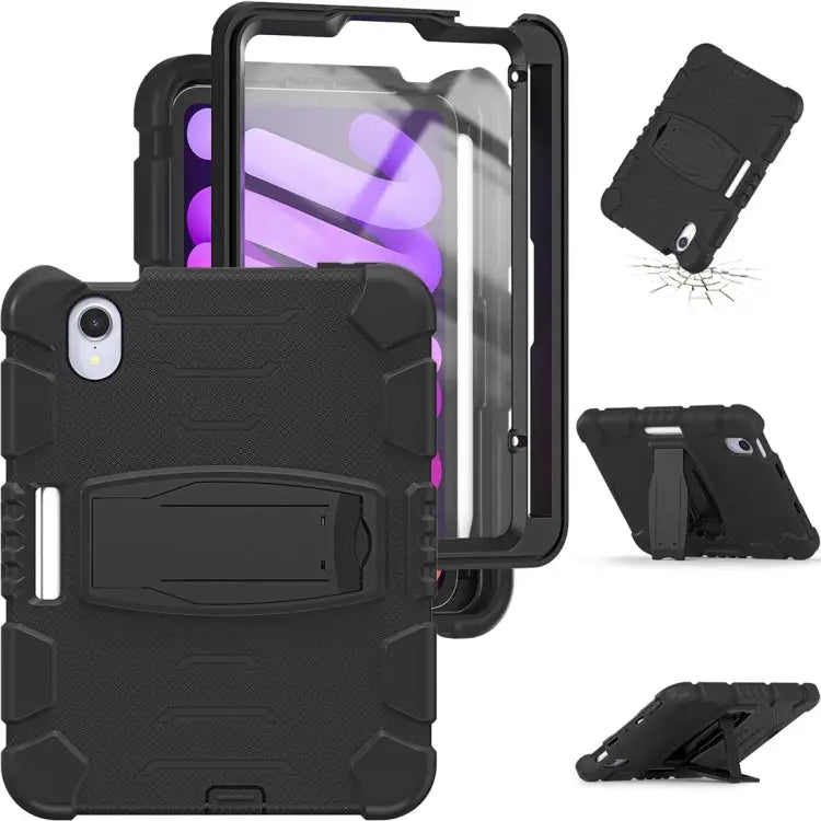 Tri-Layer Protection Screen Frame Heavy Duty PC Hybrid Silicone Case with Holder For iPad mini 6 / mini 2024 - Apple