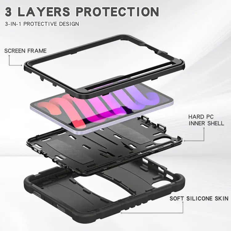 Tri-Layer Protection Screen Frame Heavy Duty PC Hybrid Silicone Case with Holder For iPad mini 6 / mini 2024 - Apple