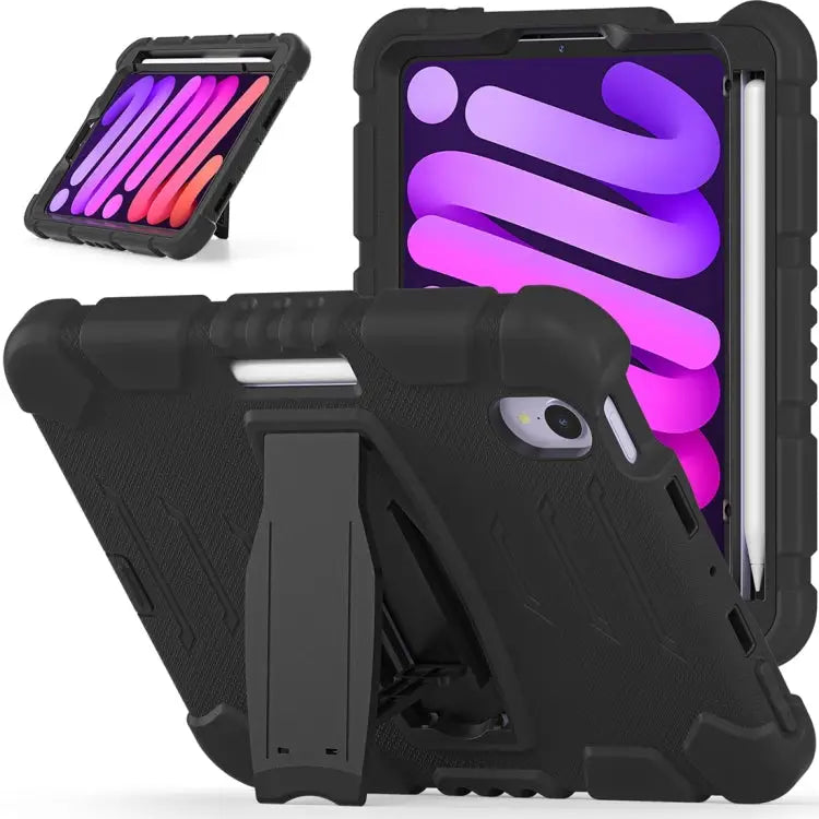 Tri-Layer Protection Screen Frame Heavy Duty PC Hybrid Silicone Case with Holder For iPad mini 6 / mini 2024 - Apple