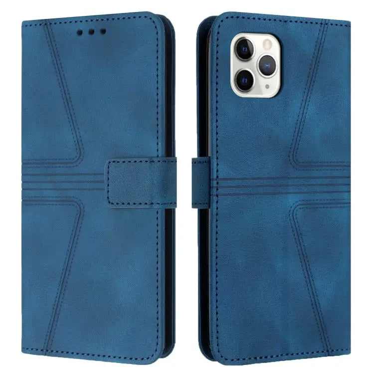 Triangle Solid Color Leather Phone Case - For iPhone 11 Pro / Blue - Apple Accessories