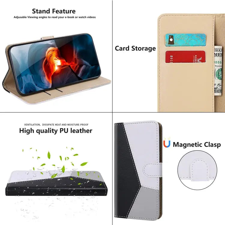 Tricolor Stitching Horizontal Flip Leather Phone Case For iPhone 15 Pro Max For iPhone 15 Pro For iPhone 15 Plus