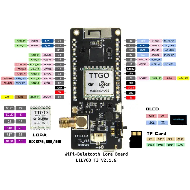 TTGO LORA32 V2.1 ESP32 0.96 inch OLED Bluetooth WiFi Wireless Module 915MHz SMA IP5306 Module with Antenna 915MHz
