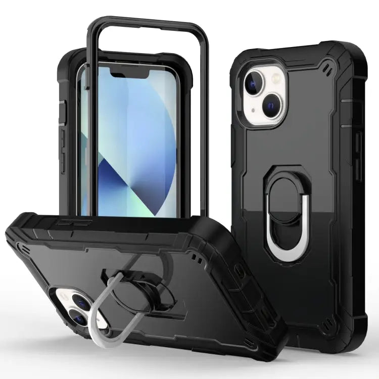 Two-color Ring Holder Phone Case For iPhone 14 For iPhone 14 Plus - For iPhone 14 / Black - Apple Accessories