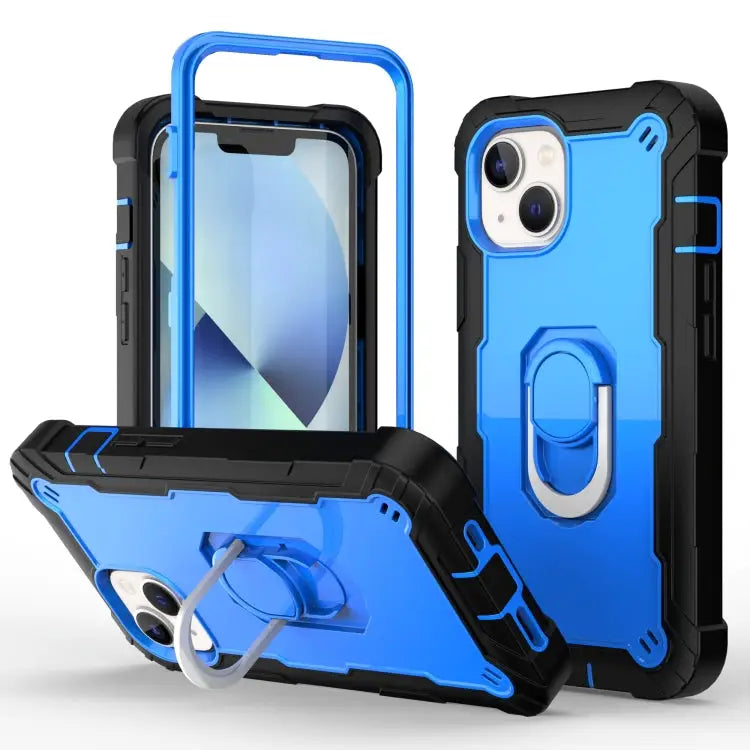 Two-color Ring Holder Phone Case For iPhone 14 For iPhone 14 Plus - For iPhone 14 / Black + Blue - Apple Accessories