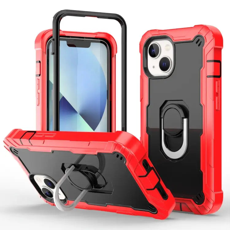 Two-color Ring Holder Phone Case For iPhone 14 For iPhone 14 Plus - For iPhone 14 / Red + Black - Apple Accessories