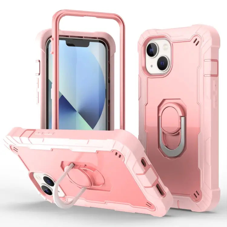 Two-color Ring Holder Phone Case For iPhone 14 For iPhone 14 Plus - For iPhone 14 / Rose Gold - Apple Accessories