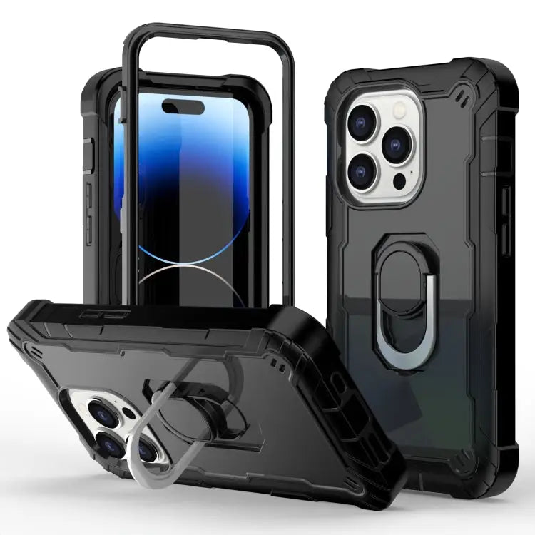 Two-color Ring Holder Phone Case For iPhone 14 Pro Max For iPhone 14 Pro - For iPhone 14 Pro / Black - Apple Accessories