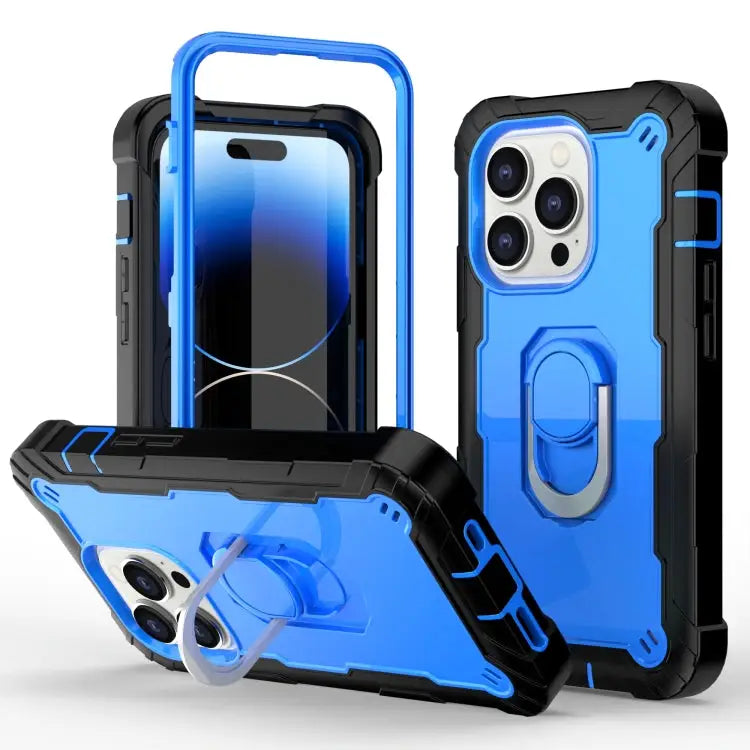 Two-color Ring Holder Phone Case For iPhone 14 Pro Max For iPhone 14 Pro - For iPhone 14 Pro / Black + Blue - Apple