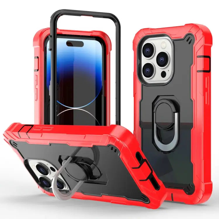 Two-color Ring Holder Phone Case For iPhone 14 Pro Max For iPhone 14 Pro - For iPhone 14 Pro / Red + Black - Apple