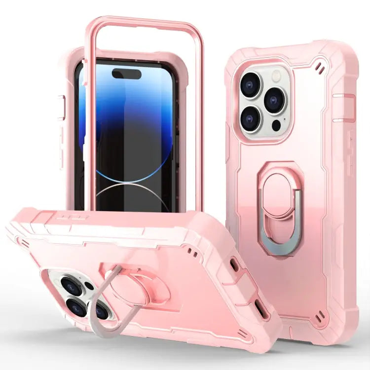 Two-color Ring Holder Phone Case For iPhone 14 Pro Max For iPhone 14 Pro - For iPhone 14 Pro Max / Rose Gold - Apple
