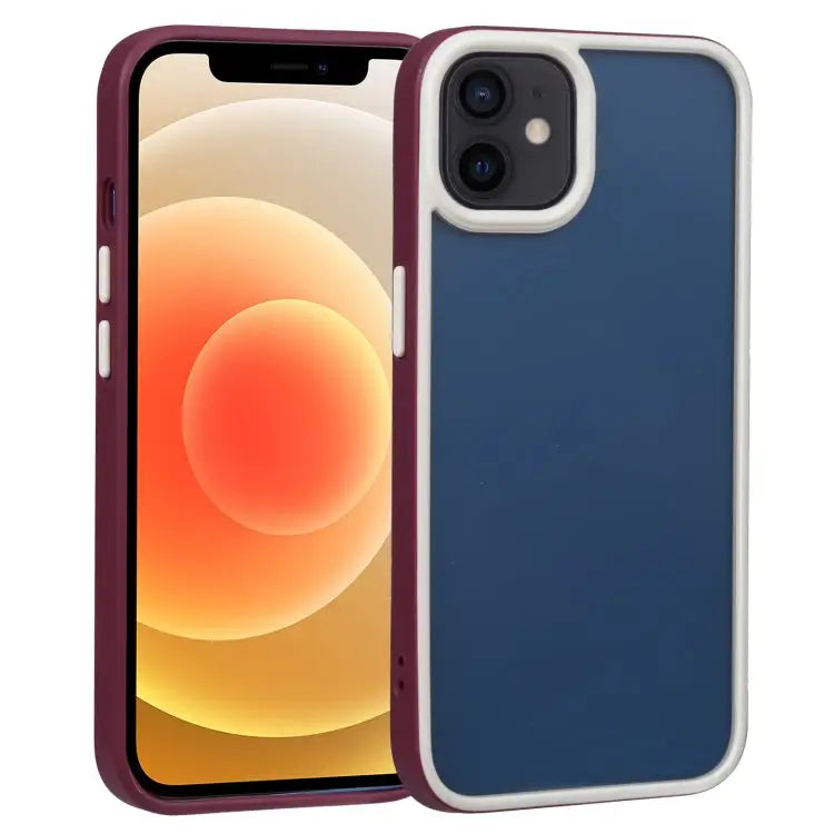 Two-color Shield TPU + PC Phone Case For iPhone 13 Pro Max For iPhone 12 - For iPhone 12 / Wine Red - Apple Accessories