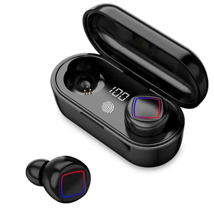 TWS Fingerprint Touch Bluetooth Headset LED Battery Display With Charging Bin - Black - Apple Accessories