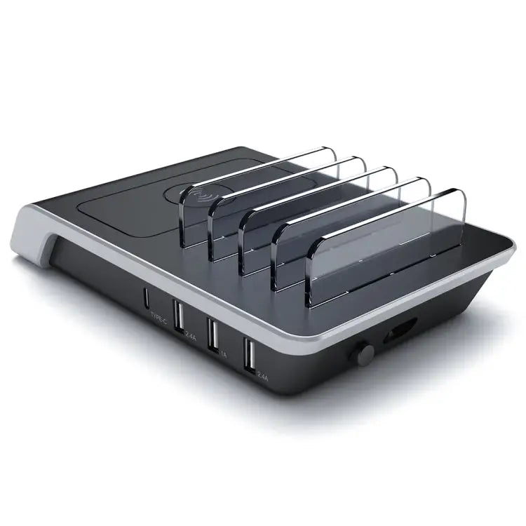 UD09 4 USB Ports Qi Standard Wireless Charger Phone Desktop Stand Holder UK Plug - UK Plug