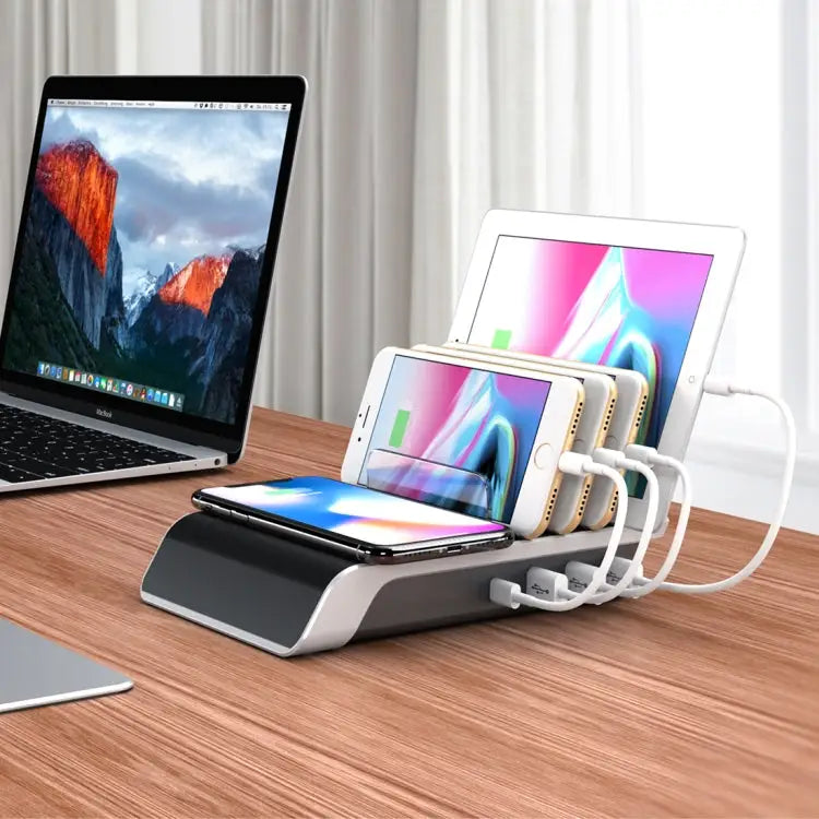 UD09 4 USB Ports Qi Standard Wireless Charger Phone Desktop Stand Holder UK Plug - UK Plug