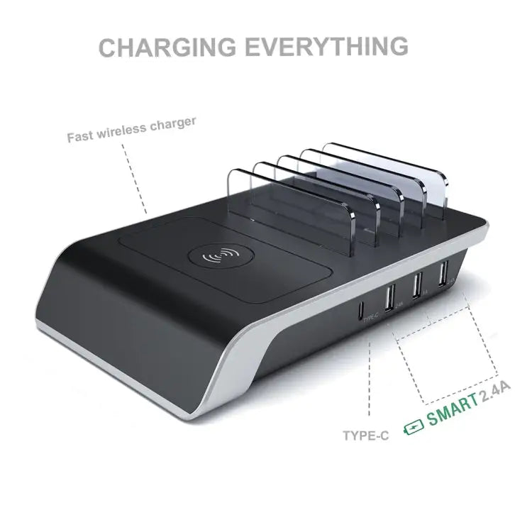 UD09 4 USB Ports Qi Standard Wireless Charger Phone Desktop Stand Holder UK Plug - UK Plug