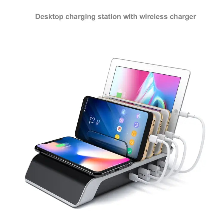 UD09 4 USB Ports Qi Standard Wireless Charger Phone Desktop Stand Holder UK Plug - UK Plug