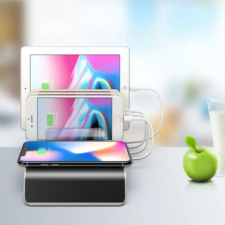 UD09 4 USB Ports Qi Standard Wireless Charger Phone Desktop Stand Holder UK Plug - UK Plug