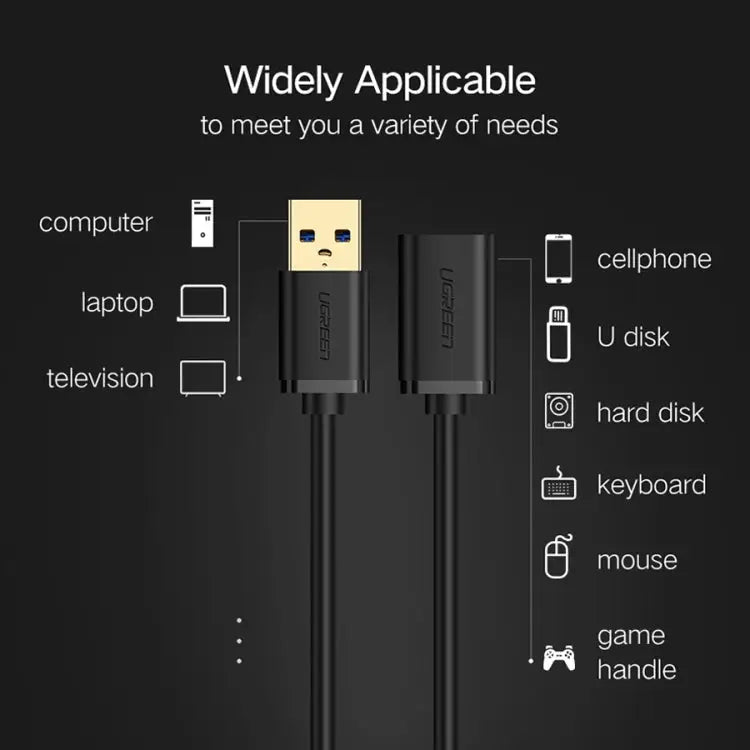 Ugreen 1m USB 3.0 Male to Female Data Sync Super Speed Transmission Extension Cord Cable Length: 1m - Length: 1m