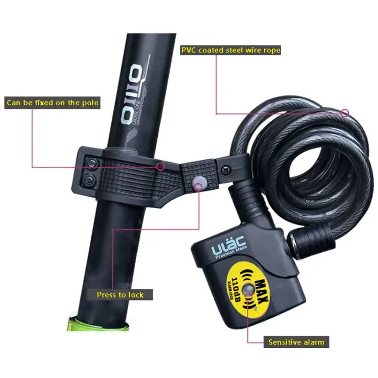 ULAC AL-3P Bicycle Alarm Cable Lock Mountain Bike Lock Cycling Supplies ULAC AL-3P - ULAC AL-3P