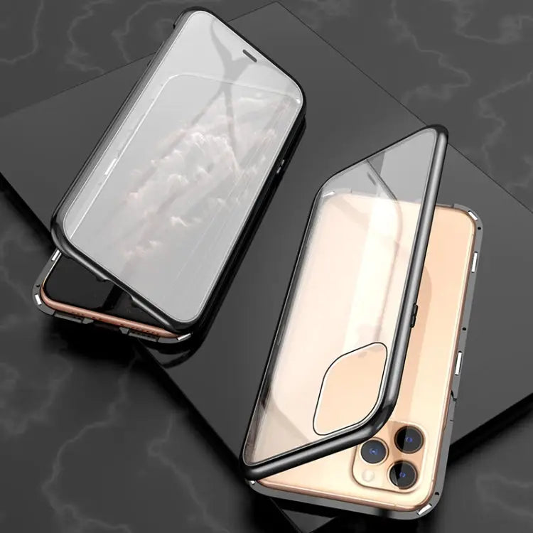 Ultra Slim Double Sides Magnetic Adsorption Angular Frame Tempered Glass Magnet Flip Case For iPhone 11 For iPhone 11