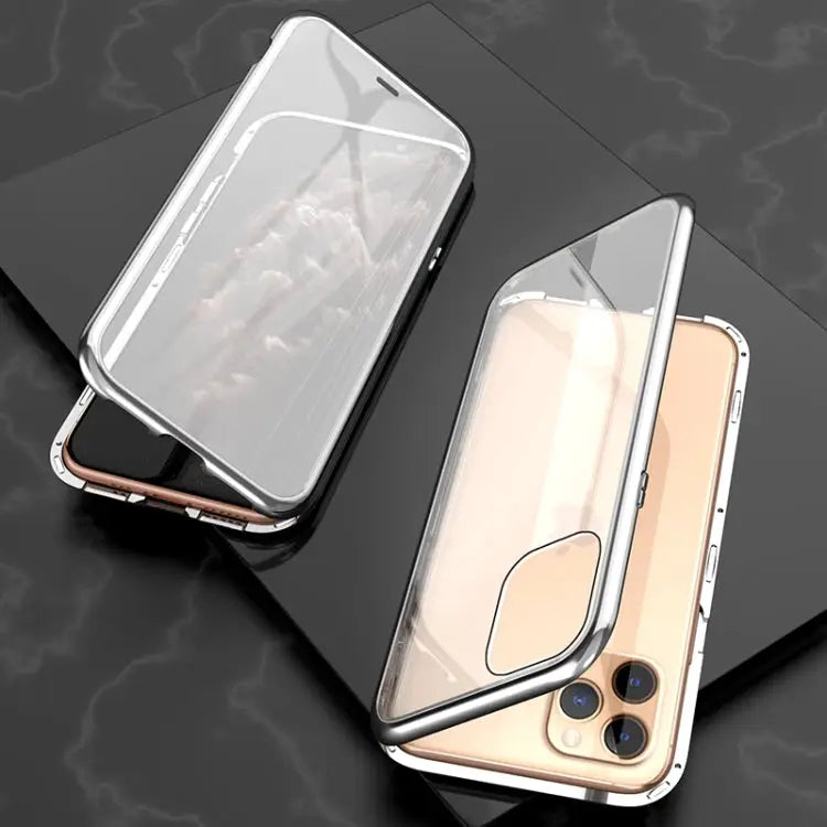 Ultra Slim Double Sides Magnetic Adsorption Angular Frame Tempered Glass Magnet Flip Case For iPhone 11 For iPhone 11