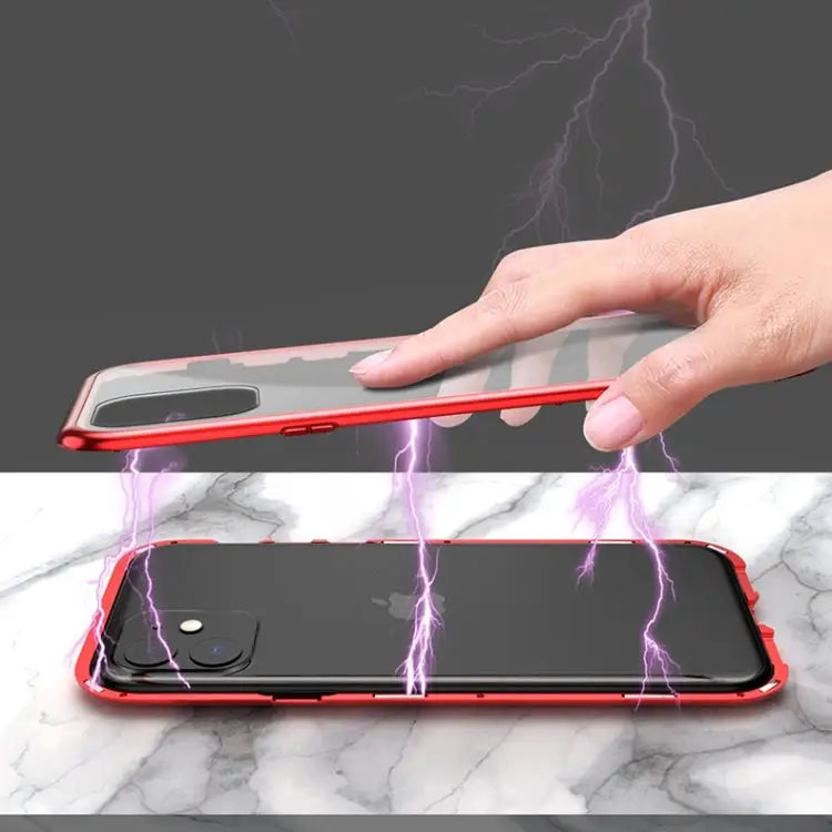 Ultra Slim Double Sides Magnetic Adsorption Angular Frame Tempered Glass Magnet Flip Case For iPhone 11 For iPhone 11