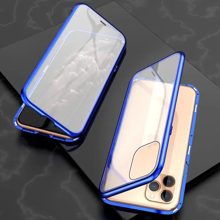 Ultra Slim Double Sides Magnetic Adsorption Angular Frame Tempered Glass Magnet Flip Case For iPhone 11 For iPhone 11
