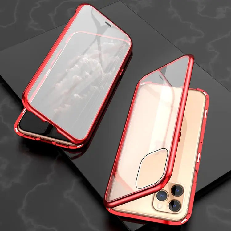 Ultra Slim Double Sides Magnetic Adsorption Angular Frame Tempered Glass Magnet Flip Case For iPhone 11 For iPhone 11