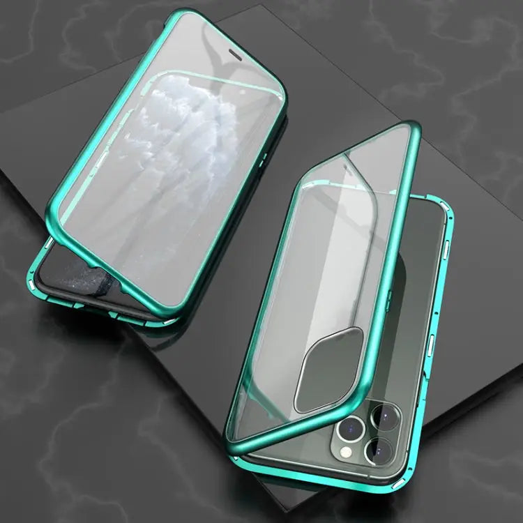 Ultra Slim Double Sides Magnetic Adsorption Angular Frame Tempered Glass Magnet Flip Case For iPhone 11 For iPhone 11