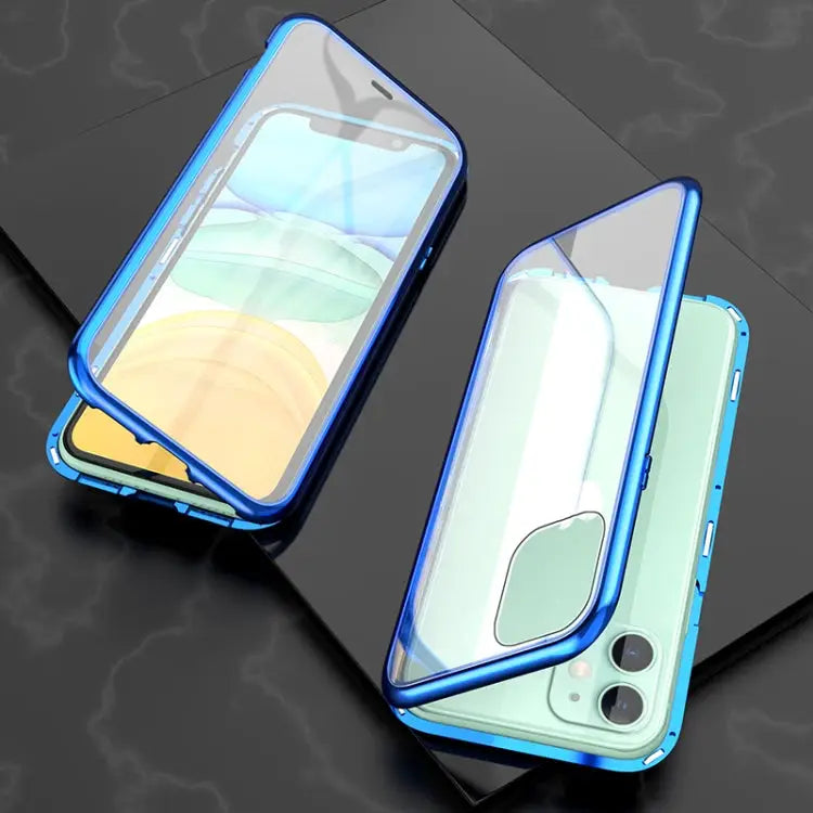 Ultra Slim Double Sides Magnetic Adsorption Angular Frame Tempered Glass Magnet Flip Case For iPhone 11 For iPhone 11