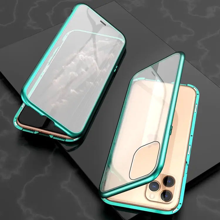 Ultra Slim Double Sides Magnetic Adsorption Angular Frame Tempered Glass Magnet Flip Case For iPhone 11 For iPhone 11