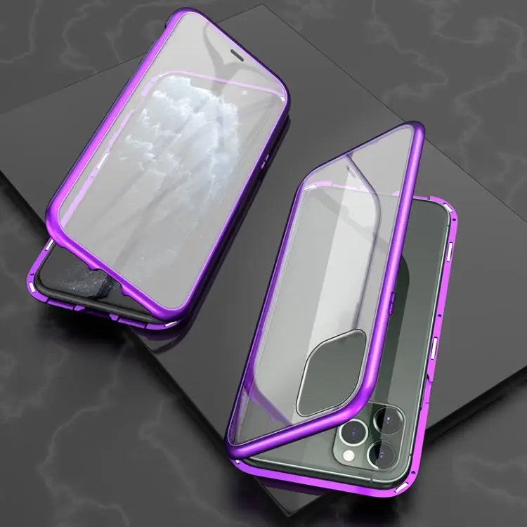 Ultra Slim Double Sides Magnetic Adsorption Angular Frame Tempered Glass Magnet Flip Case For iPhone 11 For iPhone 11