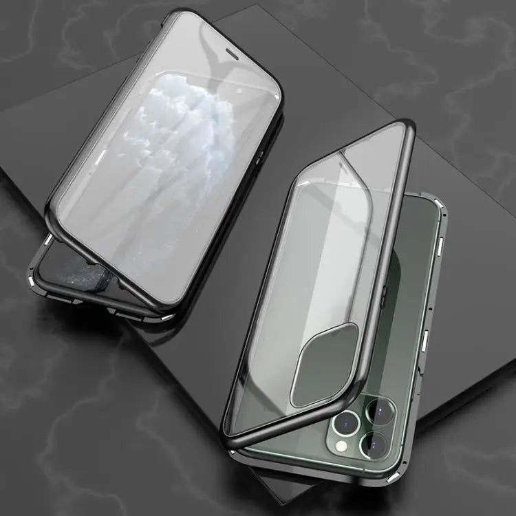 Ultra Slim Double Sides Magnetic Adsorption Angular Frame Tempered Glass Magnet Flip Case For iPhone 11 For iPhone 11