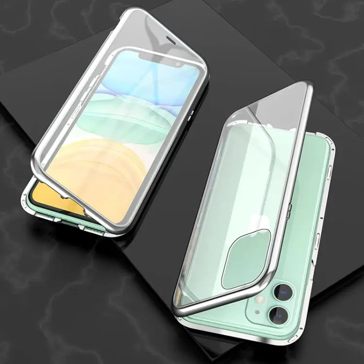 Ultra Slim Double Sides Magnetic Adsorption Angular Frame Tempered Glass Magnet Flip Case For iPhone 11 For iPhone 11