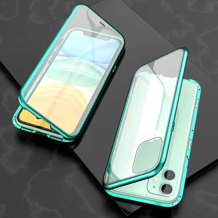Ultra Slim Double Sides Magnetic Adsorption Angular Frame Tempered Glass Magnet Flip Case For iPhone 11 For iPhone 11