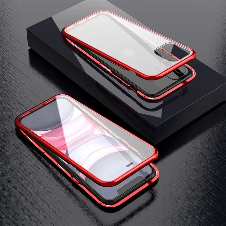 Ultra Slim Double Sides Magnetic Adsorption Angular Frame Tempered Glass Magnet Flip Case For iPhone 11 For iPhone 11
