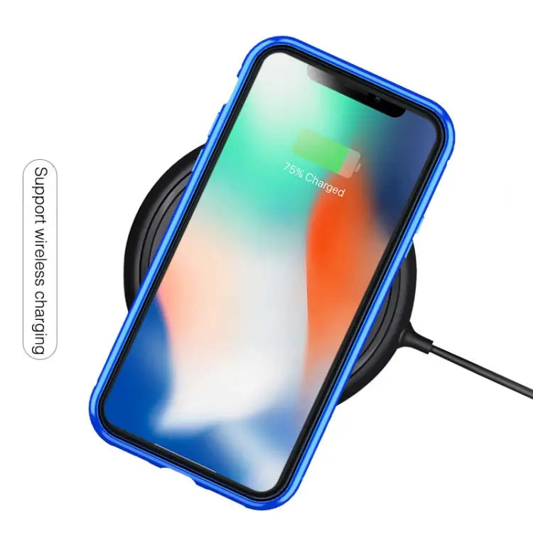 Ultra Slim Double Sides Magnetic Adsorption Angular Frame Tempered Glass Magnet Flip Case For iPhone X / XS For iPhone