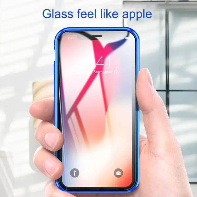 Ultra Slim Double Sides Magnetic Adsorption Angular Frame Tempered Glass Magnet Flip Case For iPhone X / XS For iPhone