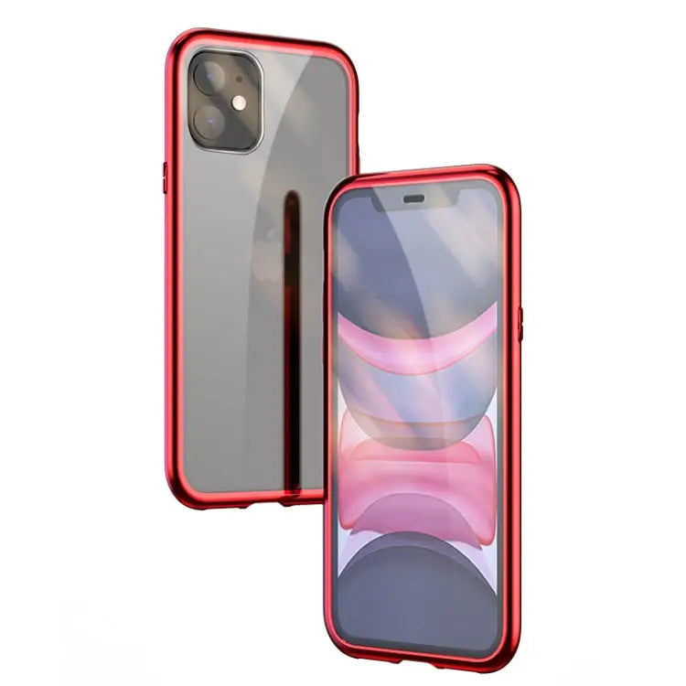 Ultra Slim Double Sides Magnetic Adsorption Angular Frame Tempered Glass Magnet Flip Case For iPhone 11 For iPhone 11