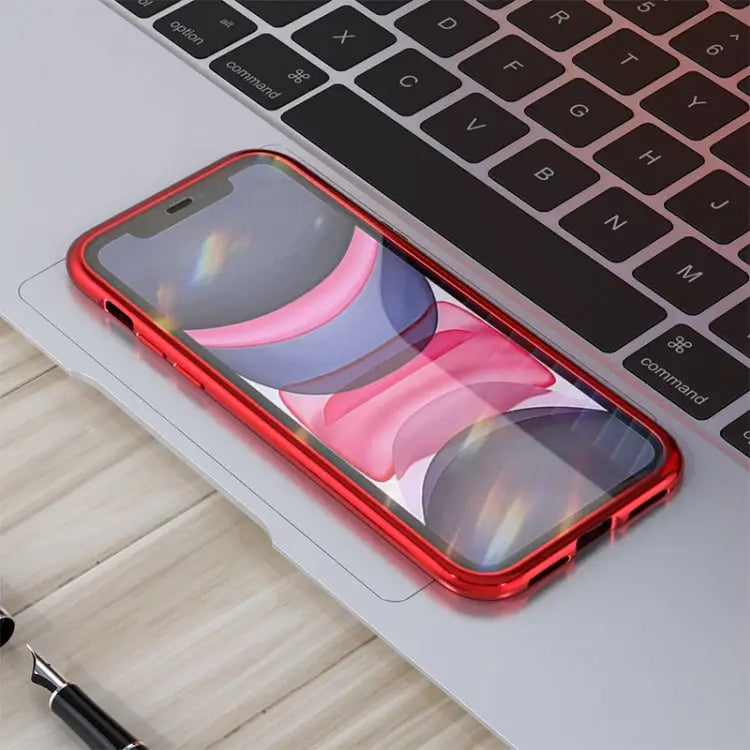 Ultra Slim Double Sides Magnetic Adsorption Angular Frame Tempered Glass Magnet Flip Case For iPhone 11 For iPhone 11