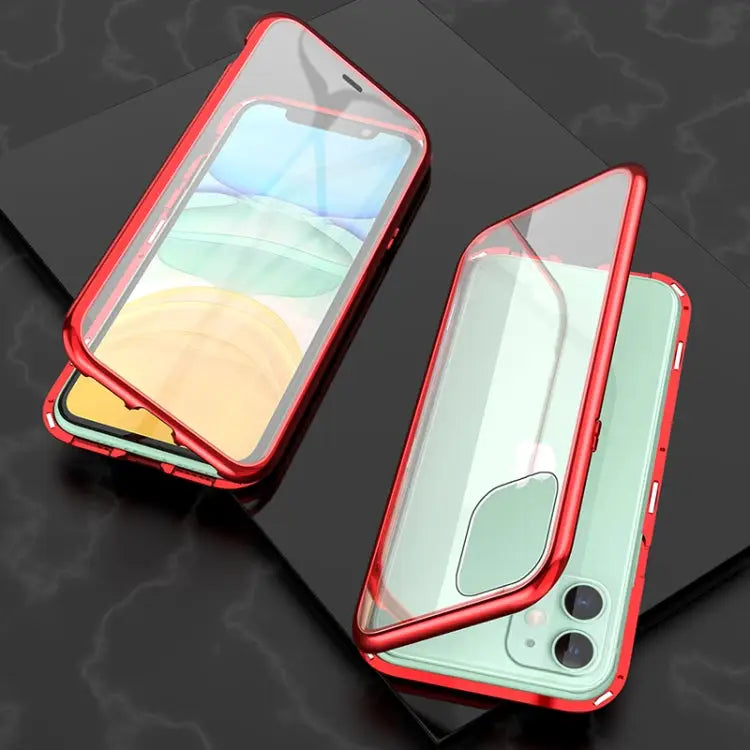 Ultra Slim Double Sides Magnetic Adsorption Angular Frame Tempered Glass Magnet Flip Case For iPhone 11 For iPhone 11