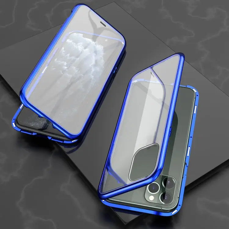 Ultra Slim Double Sides Magnetic Adsorption Angular Frame Tempered Glass Magnet Flip Case For iPhone 11 For iPhone 11