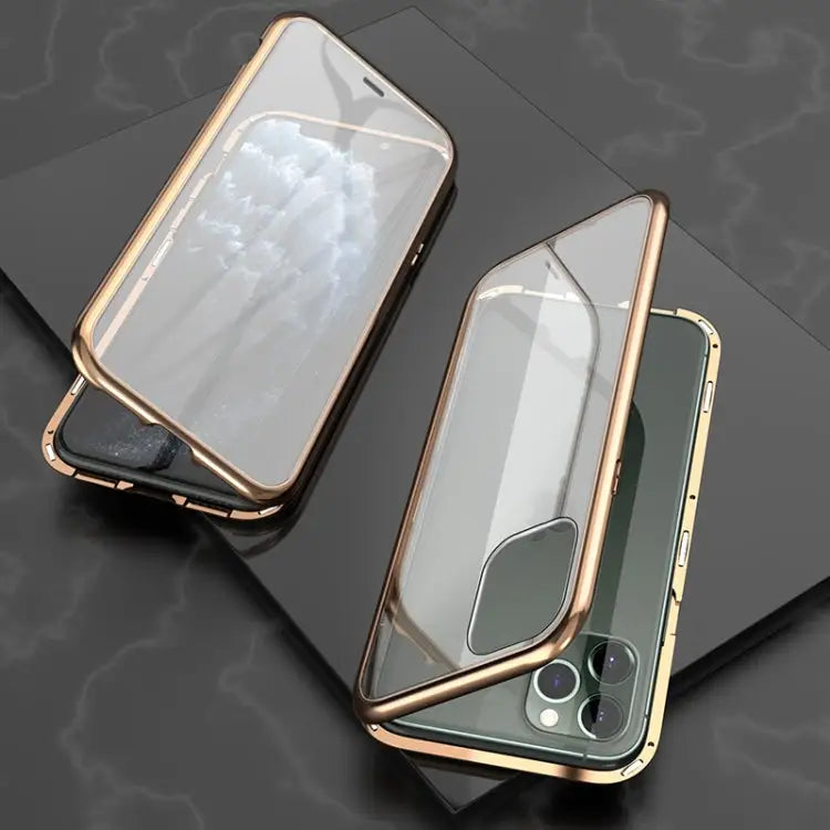 Ultra Slim Double Sides Magnetic Adsorption Angular Frame Tempered Glass Magnet Flip Case For iPhone 11 For iPhone 11