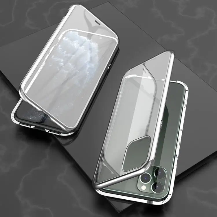 Ultra Slim Double Sides Magnetic Adsorption Angular Frame Tempered Glass Magnet Flip Case For iPhone 11 For iPhone 11