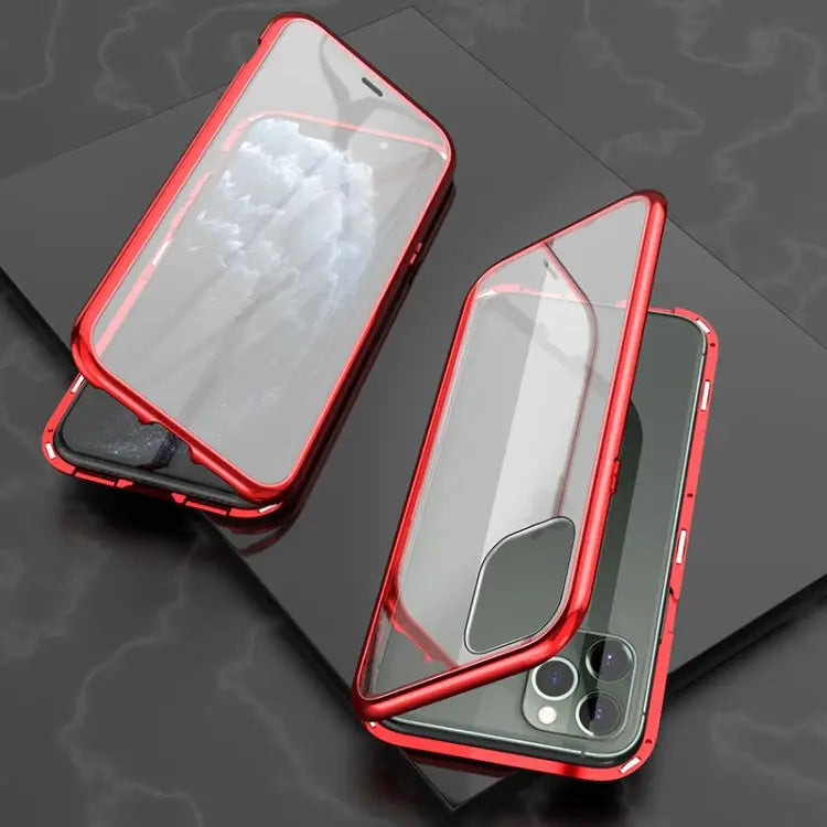 Ultra Slim Double Sides Magnetic Adsorption Angular Frame Tempered Glass Magnet Flip Case For iPhone 11 For iPhone 11
